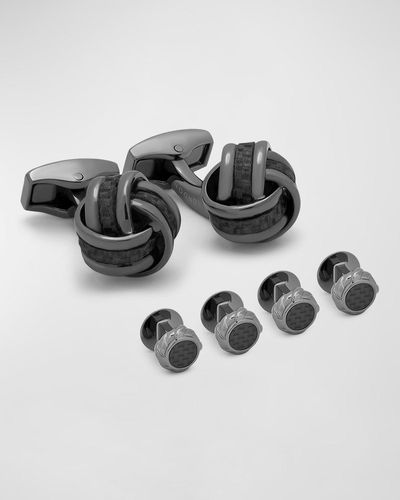 Tateossian Carbon Fiber Knot Cuff Link Stud Set - Metallic