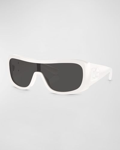 Dolce & Gabbana Acetate Rectangle Shield Sunglasses - White