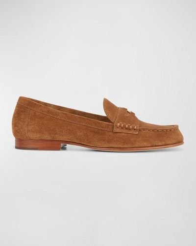 Veronica Beard Suede Coin Penny Loafers - Brown