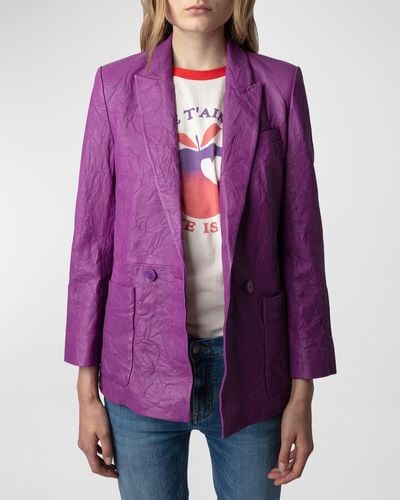 Zadig & Voltaire Visko Crinkle Leather Jacket - Purple
