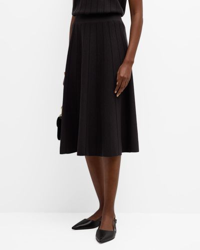 TSE Ribbed A-Line Wool-Silk Midi Skirt - Black
