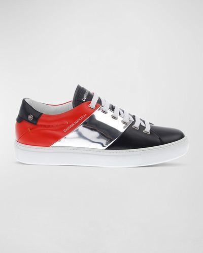 CoSTUME NATIONAL Tricolor Leather Low-Top Sneakers - Red