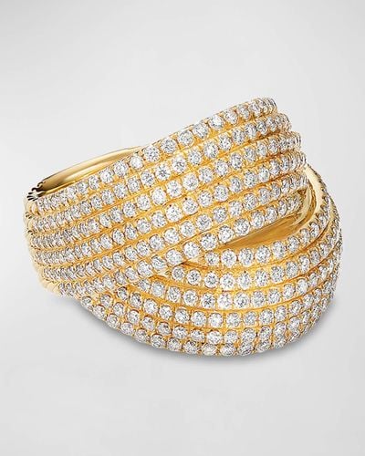 David Yurman Origami 18k Crossover Ring W/ Diamonds, Size 9 - Metallic