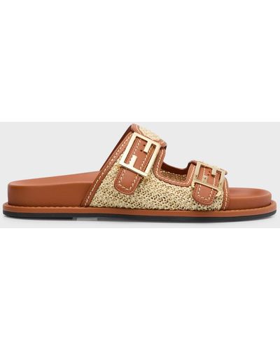 Fendi Two-strap Ff Buckle Sandals - Brown