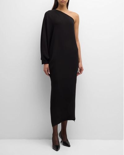 The Row Mono One-Shoulder Dolman-Sleeve Maxi Dress - Black