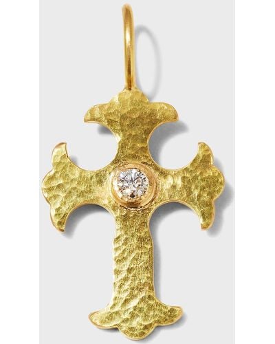 Elizabeth Locke Gothic Cross Pendant With 3.5mm Faceted Diamond Center - Metallic