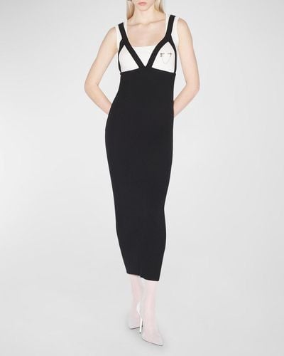 Jean Paul Gaultier Bicolor Rib Knit Sleeveless Strappy Maxi Dress - Black