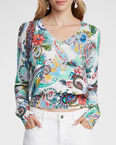 Robert Graham Evelyn Cropped Paisley-Print Sweater - Blue