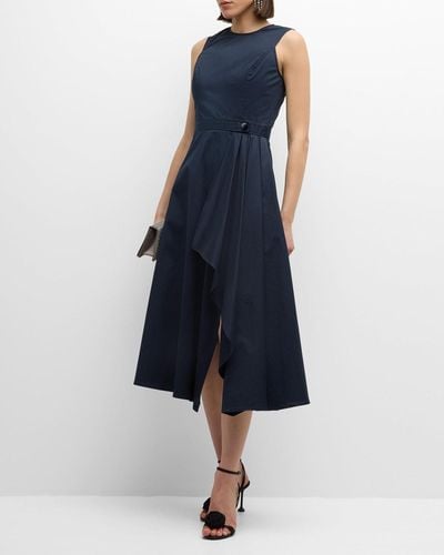 Shoshanna Palmer Pleated Sleeveless A-Line Midi Dress - Blue