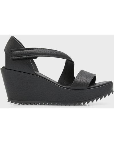 Pedro Garcia Fineta Leather Wedge Platform Sandals - Black