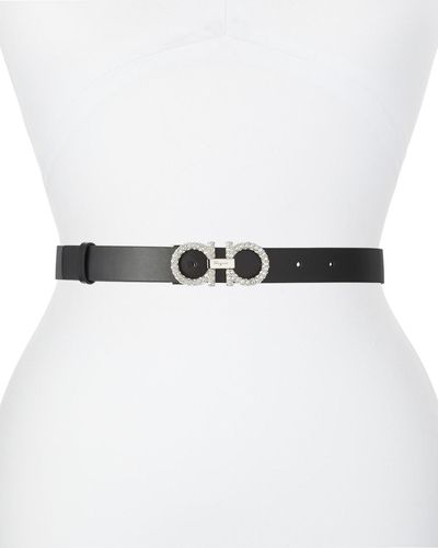 Ferragamo Strass Gancini-Buckle Leather Belt - White