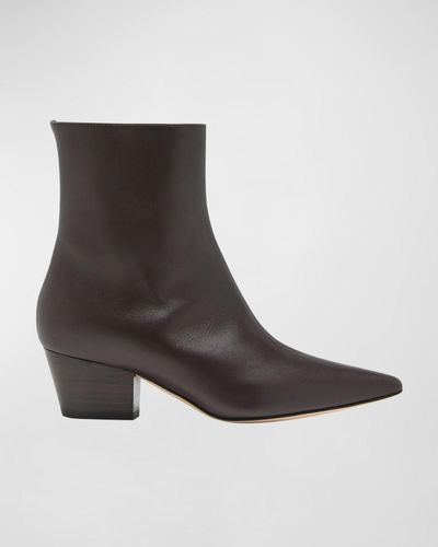 Manolo Blahnik Agnetapla Leather Zip Ankle Boots - Brown