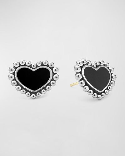 Lagos Maya 12mm Inlay Heart Stud Earrings - Black