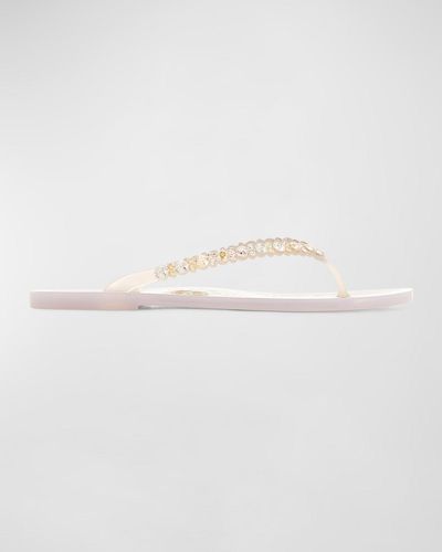 Sophia Webster Esme Multi Crystal Flip Flop Sandals - White