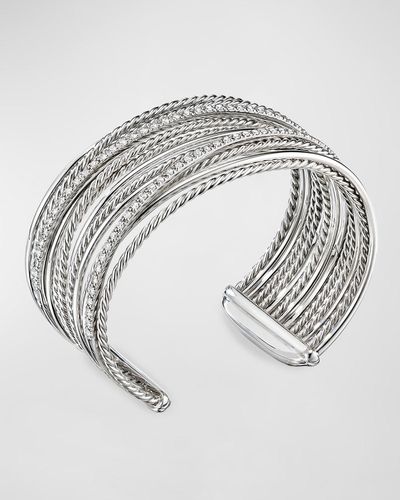 David Yurman Dy Crossover Cuff Bracelet With Diamonds In Silver, 28.5mm - Metallic