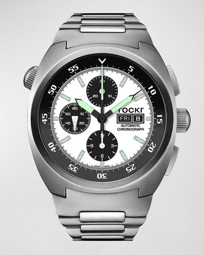 Tockr 45Mm Air Defender Panda Stainless Steel Chronograph Watch With Bracelet - Gray
