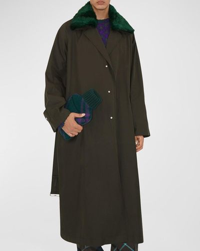 Burberry Trench Coat With Faux-Fur Collar - Multicolor