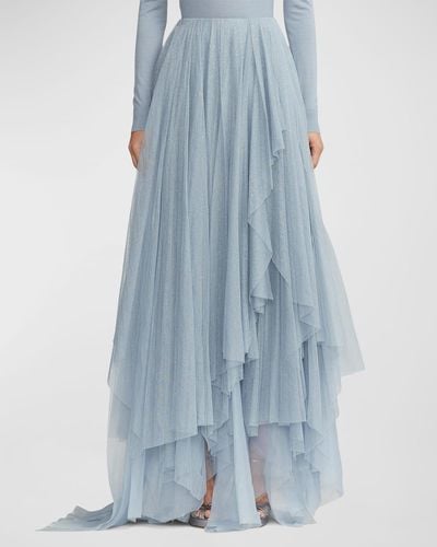 Ralph Lauren Collection Alvey Layered Metallic Tulle Maxi Skirt - Blue