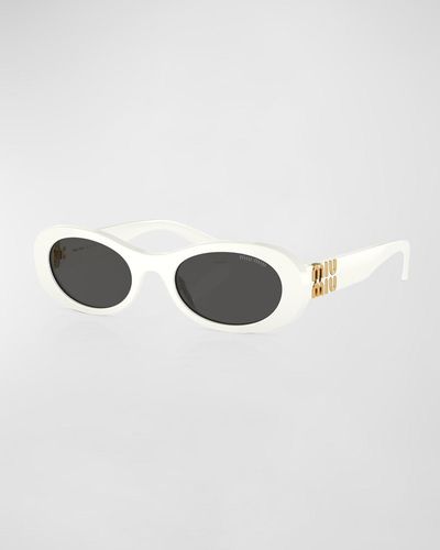 Miu Miu Logo Acetate Oval Sunglasses - Gray