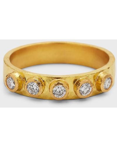 Elizabeth Locke 19k Yellow Gold Diamond Flat Ribbon Stack Ring, Size 6.5 - Metallic