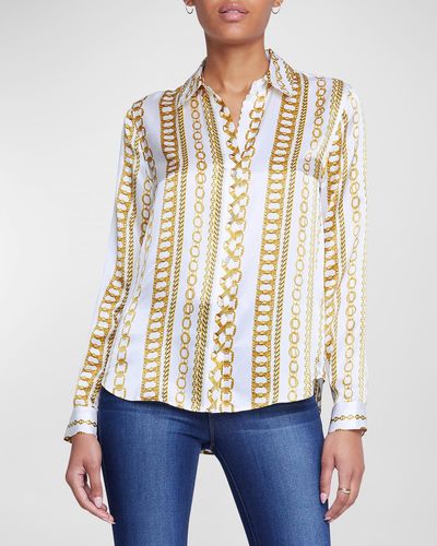 L'Agence Tyler Chain-print Silk Blouse - White