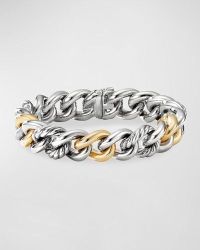 David Yurman Curb Chain Bracelet In Silver With 18k Gold, 13.5mm - Metallic