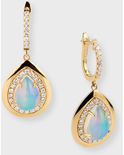 David Kord 18k Yellow Gold Earrings With Pear-shape Opal And Diamonds, 2.97tcw - Metallic