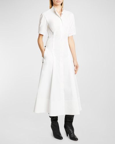Proenza Schouler Tracey Button Slit-Hem A-Line Midi Shirtdress - White
