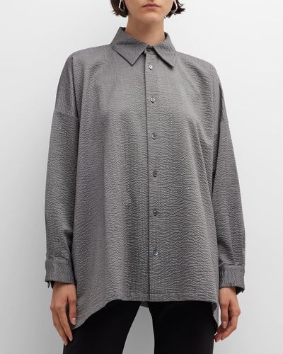 Eskandar Wide A-Line Shirt With Collar (Long) - Gray