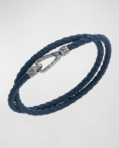 Marco Dal Maso Double Wrap Oxidized And Woven Leather Bracelet - Blue