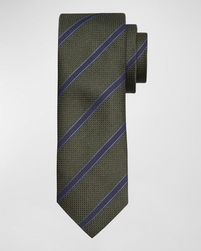 Canali Silk Regimental Stripe Tie - Green