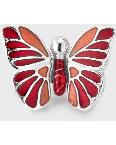 Jan Leslie Sterling Hand-Painted Enamel Butterfly Lapel Pin - Red