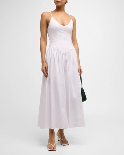 STAUD Dena Bustier Cotton Poplin Dress - White