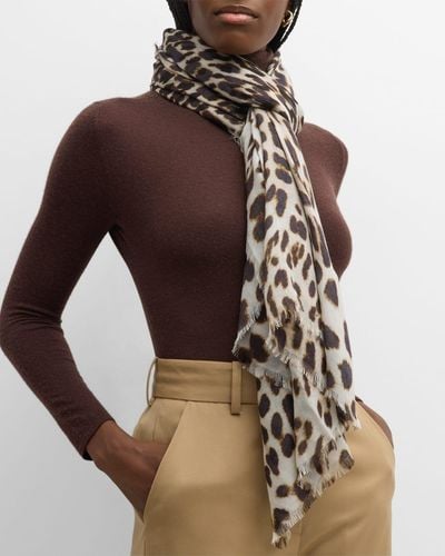 ALONPI Astrid Leopard Cashmere-silk Scarf - Brown