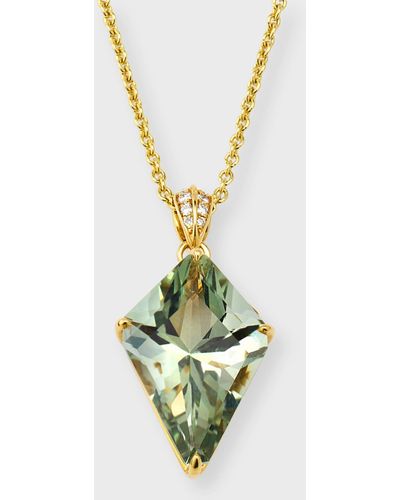 Lisa Nik 18k Yellow Gold Kite Shape Green Quartz And Diamond Pendant Necklace - Metallic