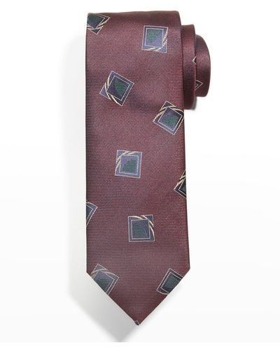 Canali Art Deco Silk Tie - Purple