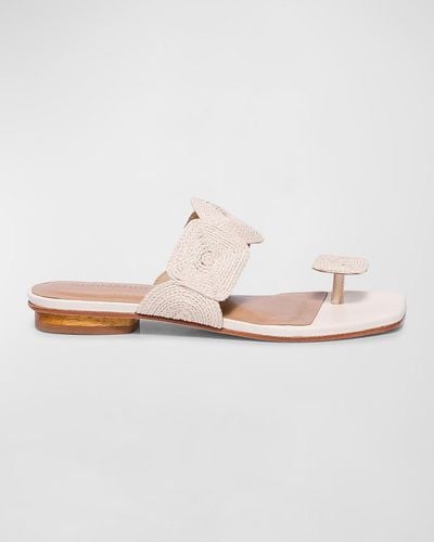 Bernardo Raffia Thong Flat Slide Sandals - White