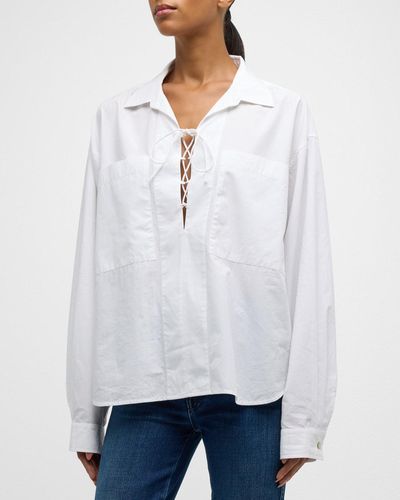 Mother The Roomie Lace-Up Long-Sleeve Shirt - White