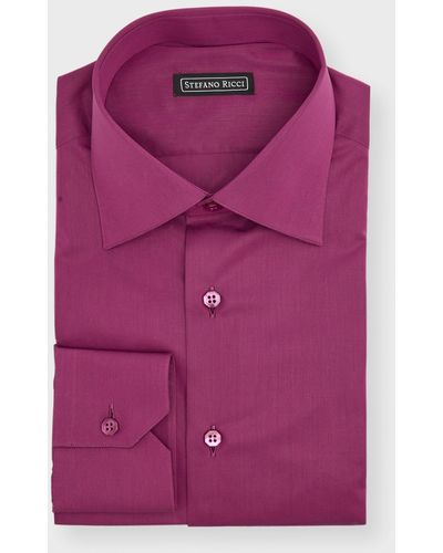 Stefano Ricci Solid Barrel-Cuff Dress Shirt - Purple