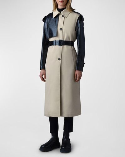 Mackage Leiko Water-Repellant Two-Toned Twill And Leather Coat - Natural