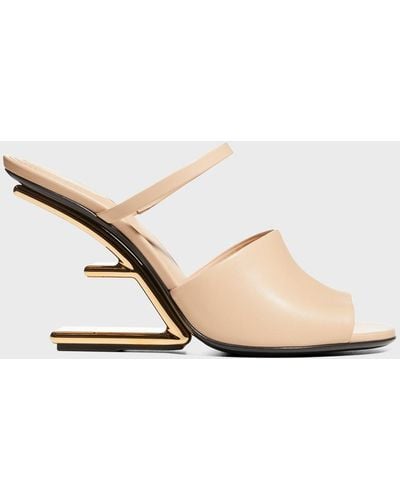 Fendi 95Mm Leather Metallic-Heel Slide Sandals - White
