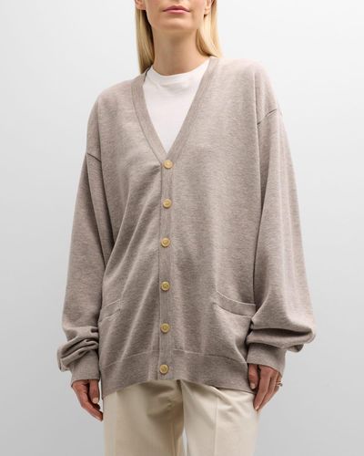 The Row Darko Cashmere-Wool Oversized Cardigan - Gray