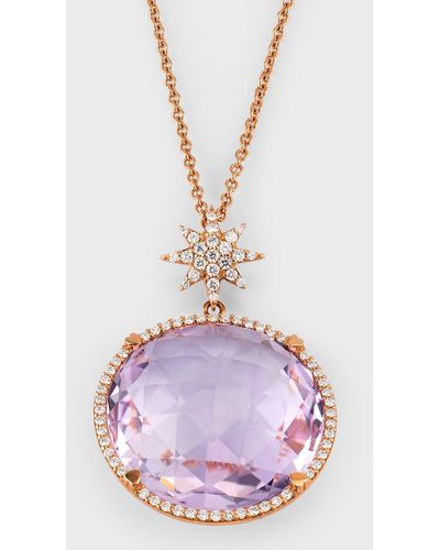 Lisa Nik 18k Rose Gold Amethyst And Diamond Pendant Necklace With Star Bail - Pink