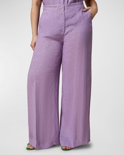 Marina Rinaldi Plus Size Euclide Wide-Leg Linen Canvas Pants - Purple