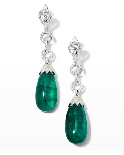 Alexander Laut White Gold Teardrop Zambian Emerald And Diamond Earrings