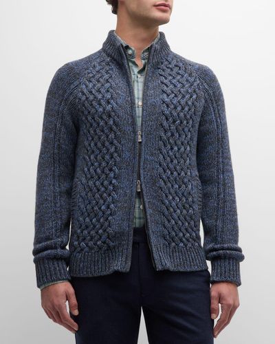 Isaia Cashmere Knit Full-Zip Sweater - Blue