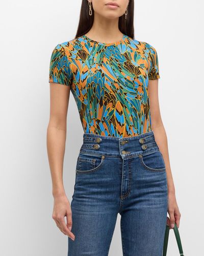 L'Agence Ressi Short-sleeve Parrot Feather Tee - Blue