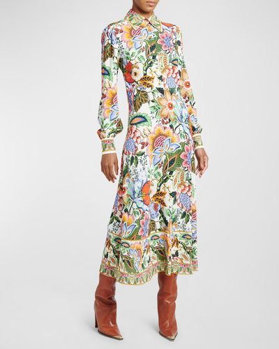 Etro Treee Of Life Cady Midi Button-front Shirt Dress - Multicolor