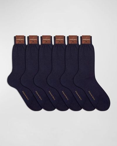 Stefano Ricci 6-Pack Solid Cotton Socks - Blue