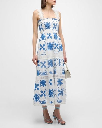 Waimari Coco Embroidered Lace Maxi Dress - Blue